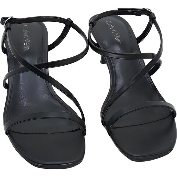 Calvin Klein Ishaya Strappy Low Stiletto Sandals Black Women's US 9.5M - Picture 1 of 6